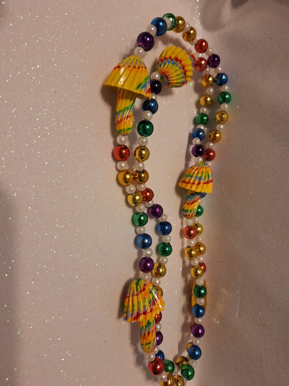 Rainbow Mushroom Bead Necklace Mardi Gras Import